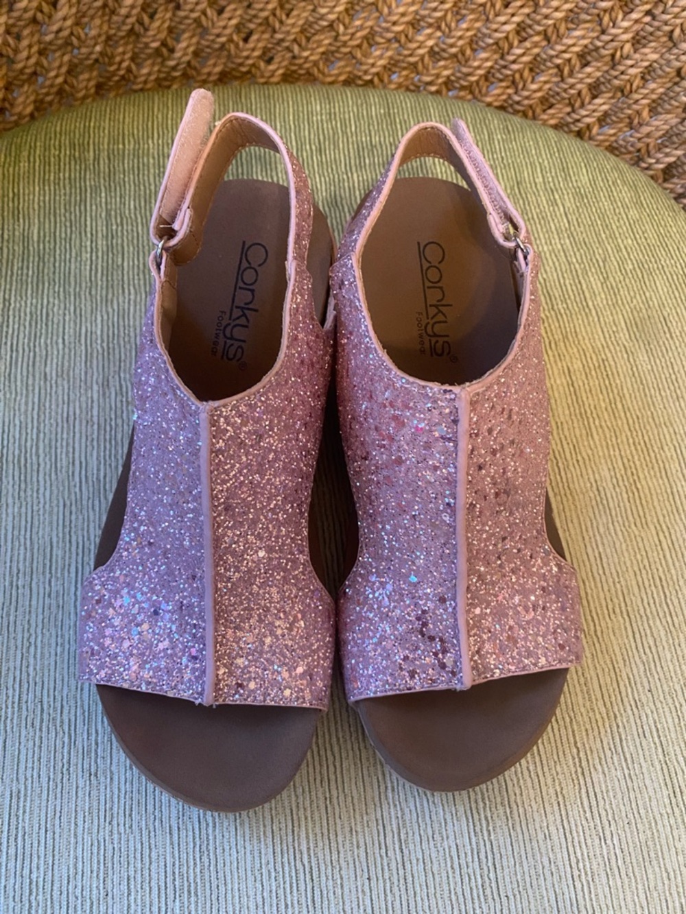 Corkys Pink Glitter Slingback Sandals. Size 6. Very Good Condition.